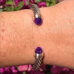 David Yurman 7mm Cable Cuff w/ Amethyst & 14K Gold
